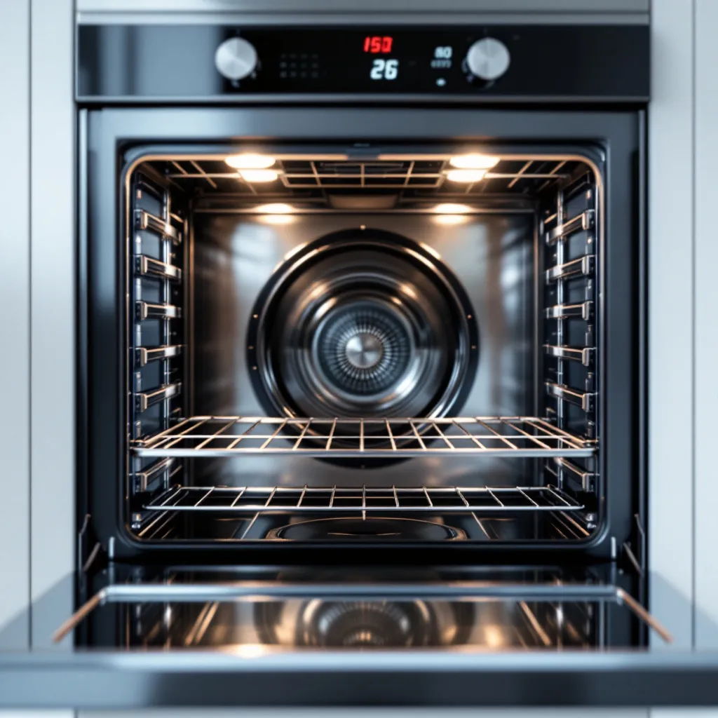 A clean double oven in a bright Glasgow kitchen with the door open and racks shining