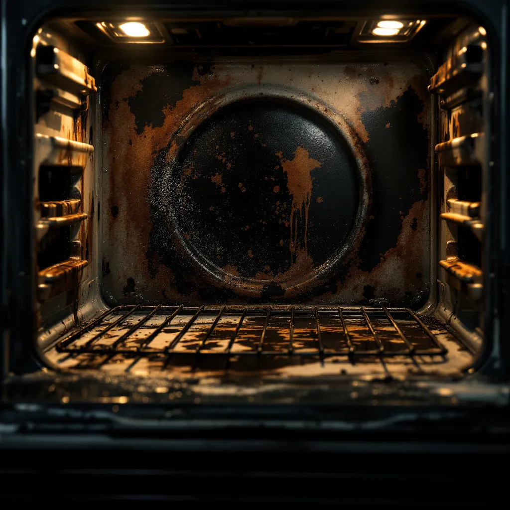 Oven racks and trays soaking in a heated cleaning tank beside a protected kitchen floor