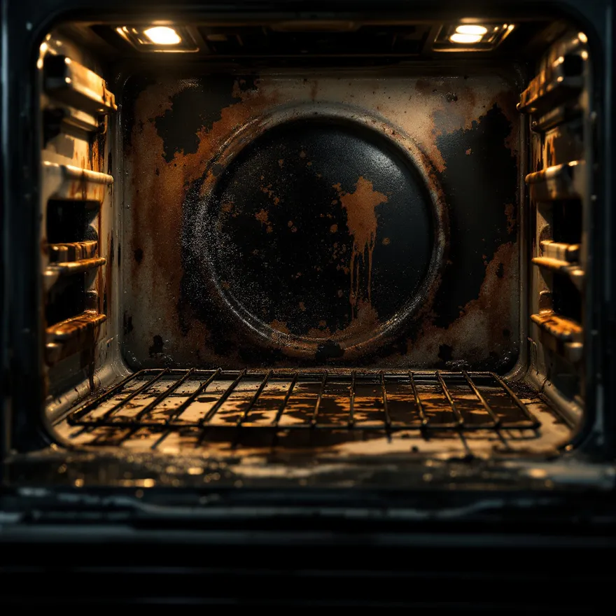 Dirty oven with burnt-on grease before cleaning by Oven Cleaner Glasgow